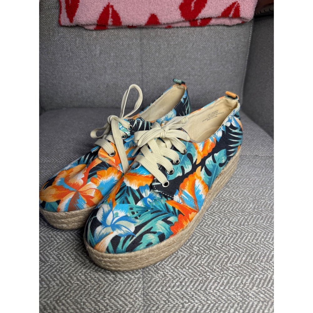 Nicole NClarice Tropical Floral Espadrille Platform‎ Sneakers Orange Blue 7.5M